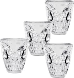Poháriky s lebkou Halloween dekorácia 4 kusy krištáľovo číre 50 ml