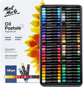 Mont Marte Ölpastellkreide Set – 48 Stück – Weiche Ölkreide – Intensive Farben, hohe Pigmentierung – Ideal für Malerei und Zeichnungen