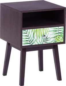 BELIANI Szafka nocna ciemne drewno szuflada wzór liści 61 x 40 cm półka nowoczesna