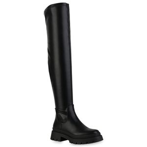 VAN HILL Damen Overknees Stiefel Plateau Vorne Profil-Sohle Schuhe 839554, Farbe: Schwarz, Größe: 39