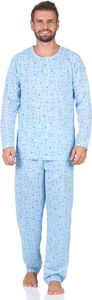 Herren Pyjama Shirt & Hose Schlaf-Anzug Nachthemd, Hellblau/2XL/54
