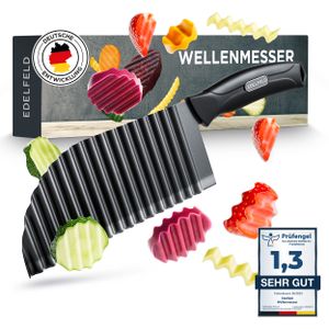 Edelfeld Wellenschneider für Pommes, Obst & Gemüse - Spülmaschinenfestes Wellenmesser mit Titanklinge - Professionelles Riffelmesser aus Edelstahl