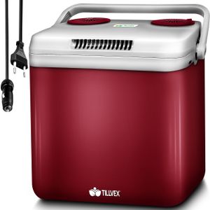 tillvex elektrická chladnička 32L červená | mini chladnička 230 V a 12 V pre kempovanie v aute | chladí a ohrieva | ECO režim