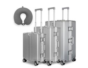 WINLIFE® 3in1 Koffer-Set M+L+XL mit anthrazit Nackenkissen – 53cm Handgepäck, 65cm Check-in-Trolley & 75cm XL Koffer, ABS, Alu-Rahmen, TSA-Schloss