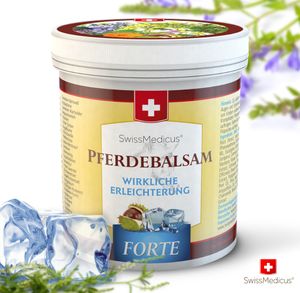 SwissMedicus Pferdebalsam FORTE kühlend 500 ml - Extra stark - Enthält 25 Kräuterextrakte inkl. Beinwell - Rosskastanie - Wacholder - Arnika – Eukalyptus