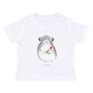 Mr. & Mrs. Panda 12. - 18. Monat Organic Baby Shirt Chinchilla Blume - Weiß - Geschenk, Baby T-Shirt, Tiere, Kummer, Büro, Mädchen Baby T-Shirt, Liebeskummer, Büroalltag
