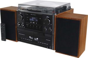 Soundmaster MCD5600 Stereoanlage mit Plattenspieler DAB+ Doppelkassette CD-Player USB MP3 Bluetooth Encoding Digitalisierung 75 Ohm Antennenanschluss, Farbe:braun
