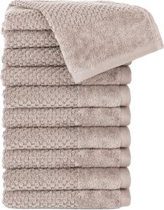 Pure Label 10-TLG Gästehandtücher 30x50 cm mit Aufhängeschlaufe aus 100% Baumwolle, saugstark und weich | 10 Gästehandtücher Beige - Taupe, 30x50cm