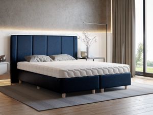 Boxspringbett 180x200 Carlos - Bett mit Matratze, Samtstoff, Holzfüße - Minimalistisches Design - Dunkelblau (Kronos 09)
