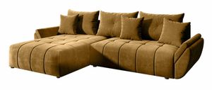 FURNIX Ecksofa CALVANI Schlaffunktion Bettkasten Kissen Couch Sofa L-Form 48 Ocker-Braun