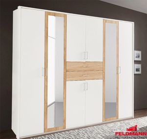 Wimex Diver Kleiderschrank 270cm mit Spiegel weiß / plankeneiche 8-türig