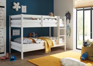 Etagenbett Alain Kiefer massiv weiß  teilbar zu 2 Einzelbetten Kinderzimmer Hoch Doppel Stockbett