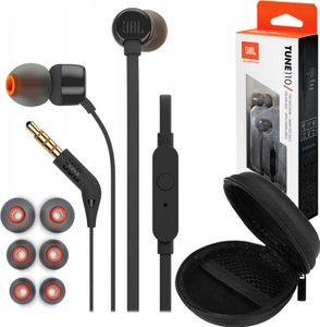 Przewodowe słuchawki douszne JBL T110 czarne + etui, czarne
