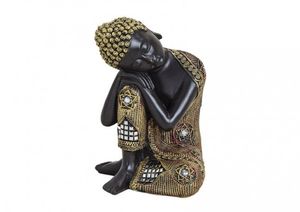 Buddha-Figur meditierend sitzend, 17 cm in schwarz gold, Deko-Artikel für Wohnung & Haus, Buddha-Skulptur, Zen Garden, Wohnaccessoire ideal als Geschenk, schöne Thai Statue