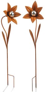 Kobolo Záhradná zástrčka Dekoratívny kvet FLEUR z kovu v prírodnej hrdzi a nerezovej ocele Sada 2 ks 96 cm