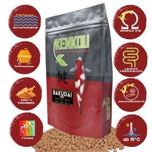 Koifutter 10kg 6mm Koi Pellets, KENKOU® BAKUDAI Premium für bestes Wachstum & Farbe