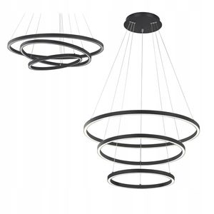 ZOLTA Moderner Kronleuchter - Warme Lichtfarbe - Schwarze Hängelampe Drei Ringe aus LED-Licht - Wohnzimmer-Kronleuchter - Schlafzimmerlampe - Wohnzimmer-Hängelampe