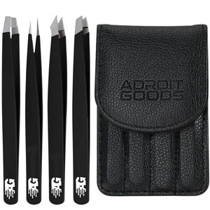 AdroitGoods Pinzette Epilier-Set - 4 Stück - mit Lederetui