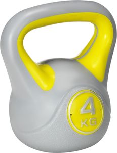 SPORTNOW Kettlebell 4kg aus Polyurethanund Sand mit flacher Basis und praktischem Griff für Kreuzheben, Kniebeugen und Gewichtheben, 18x12x20 cm, Gelb