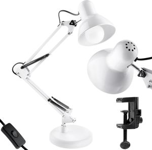 LUMILED Schreibtischlampe klassisch Leselampe Weiß Tischleuchte Tischlampe Verstellbarer Arm mit E27 Retro aus Metall Schreibtischleuchte