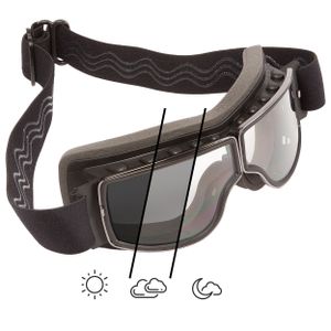 PiWear Nevada 24DCL | selbsttönende retro Motorradbrille für Brillenträger geeignet