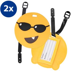 2 Stück Kofferanhänger Gepäckanhänger aus PVC mit Namen- und Adressschild Kofferschild Smiley COOL