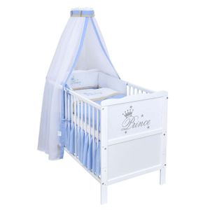 Baby-Delux Babybett Kinderbett Gitterbett Prince 60x120 Weiß inkl. 10-tlg Prince Bettwäsche Set Matratze, Beißschienen zum Schutz