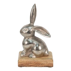 Clayre & Eef Figúrka králika 11x10x20 cm Hliník-drevo striebornej farby