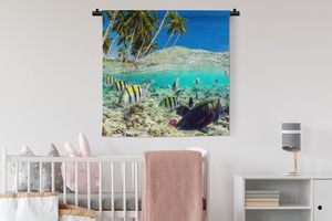 MuchoWow® Wandteppich Wandbehang Meer - Fische - Korallen 90x90 cm Tapisserie Dekoration Wandtuch - Wandaufhänger