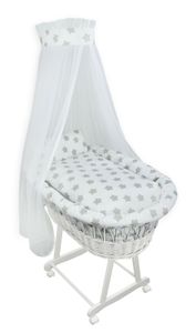 Baby Stubenwagen Babykorb Matratze Untergestell Bettset Sterne auf Weiß
