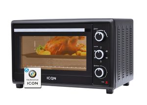 ICQN 50L Minibackofen mit Umluft, 1800 W, Drehspieß, Innenbeleuchtung, Pizzaofen, 60 Min Timer, inkl. Backblech Set, Mini-Ofen