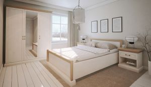 Schlafzimmer Komplett - Set E Badile, 4-teilig, Farbe: Kiefer Weiß / Braun