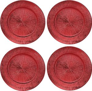 4 x Platzteller wiederverwendbar aus Kunststoff – rot  Ø 33 cm - Unterteller wiederverwendbar - Dekoteller aus Kunststoff