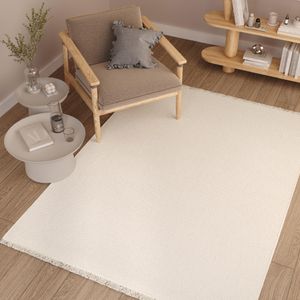 Teppich Creme Einfarbig Fransen Modern Boho Design Weich Wohnzimmer Schlafzimmer ÖKO-TEX 200 x 300 cm