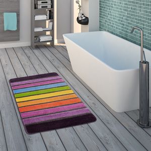 Badematte, Kurzflor-Teppich Für Badezimmer Mit Streifen-Muster, 3-D-Effekt In Bunt, Grösse:40x55 cm