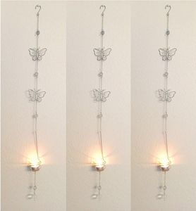 3x Teelichthänger "Schmetterling" silber, 1m hoch, Wandwindicht, Wandteelichthalter, Wandhänger, Hängedeko