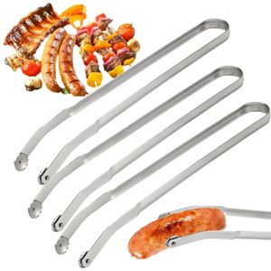 3Stk BBQ Grillzange Drehbar, Wurst Grillzange Edelstahl mit Rädchen langem Griff,Mehrzweck Grillzange für draußen