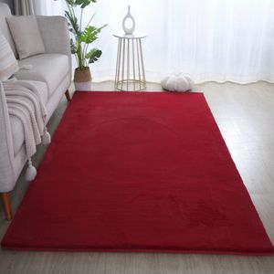 Weicher Hochflor Teppich Wohnzimmer Einfarbig Felloptik Flauschig Rutschfest, Rot, 120 x 170 cm