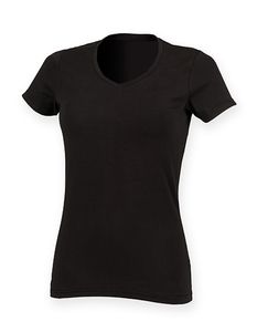 SF Women Damen Feel Good Stretch V-Neck T T-Shirt SK122 black XXL
