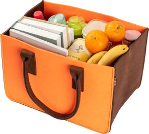 RAIKOU KULT Filz-Tasche Hochwertige Einkaufstasche, Strandtasche，Badetasche, Henkeltasche，Zeitungskorb, Filzkorb,  Orange/Coffee