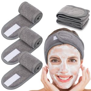 4Pcs Haarband für Make Up, Kosmetik Stirnband Frottee, verstellbares Haarschutzband mit Klettverschluss für Sport,Yoga, Gesichtwaschen (Grau)