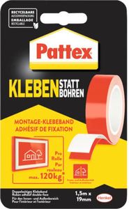 Pattex Kleben statt Bohren doppelseitiges Klebeband Spiegelklebeband 19 mm x 1,5 m