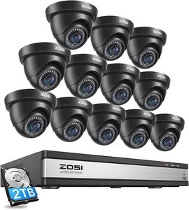 ZOSI 16CH 1080P Überwachungskamera Set mit 2TB HDD DVR und 12X 2MP Dome Kamera Überwachung Außen System, 24m IR Nachtsicht, Bewegung Alarm