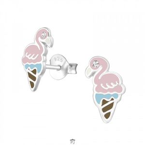 Silberne Ohrstecker, Eis mit Flamingos