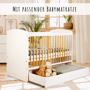 Baby Bett Gitter Kinder Komplett Set 120x60 MATRATZE Holz Lattenrost Zimmer 