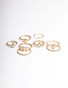 Lovisa schöne elegante vergoldete Ringe für Frauen und Teenager Gold Pearl & Opal Ring Pack SM
