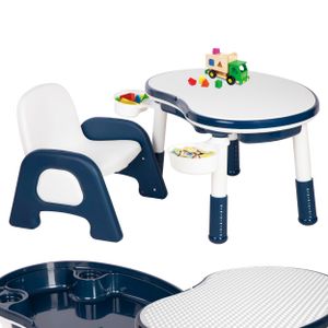 ONVAYA® Kindertisch mit Stuhl | Blau | Multifunktionaler Kinder Spieltisch mit Stauraum | Höhenverstellbar & leicht zu reinigen