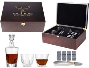 Echos Whiskyset | Whiskygläser | 9-Teiliges Whiskeyset | 8 Granitsteine + Zange