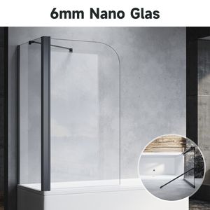 SONNI Badewannenaufsatz faltbar Schwarz 80x140cm NANO Glas ESG 6mm Duschabtrennung für Badewannen mit Seitenwand 70x140 cm