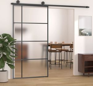 vidaXL Drzwi przesuwne ESG szklane i aluminiowe matowe 102,5x205 cm czarne - Drzwi przesuwne - Drzwi przesuwne - Drzwi szklane - Drzwi do stodoły